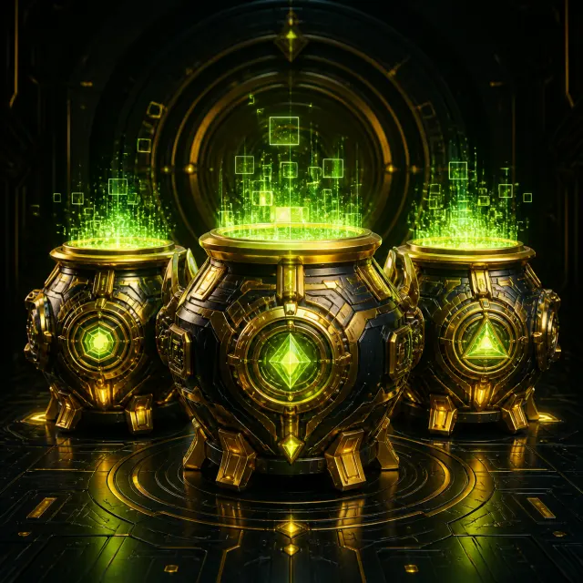 Futuristische goldene Energiebehälter